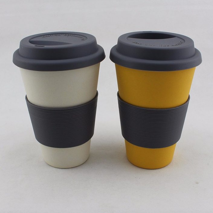 JCBF Bamboo Fiber Biodegradable reusable coffee mug with silicone cup lid