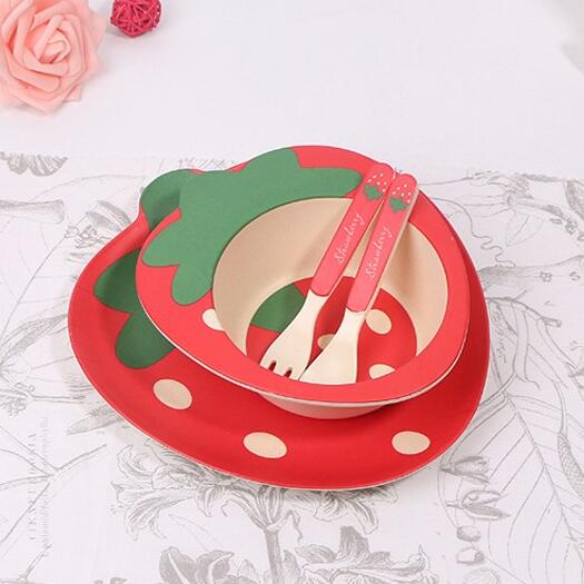 JCBF Eco Bamboo Fiber Strawberry Dinnerware Sets for Kids