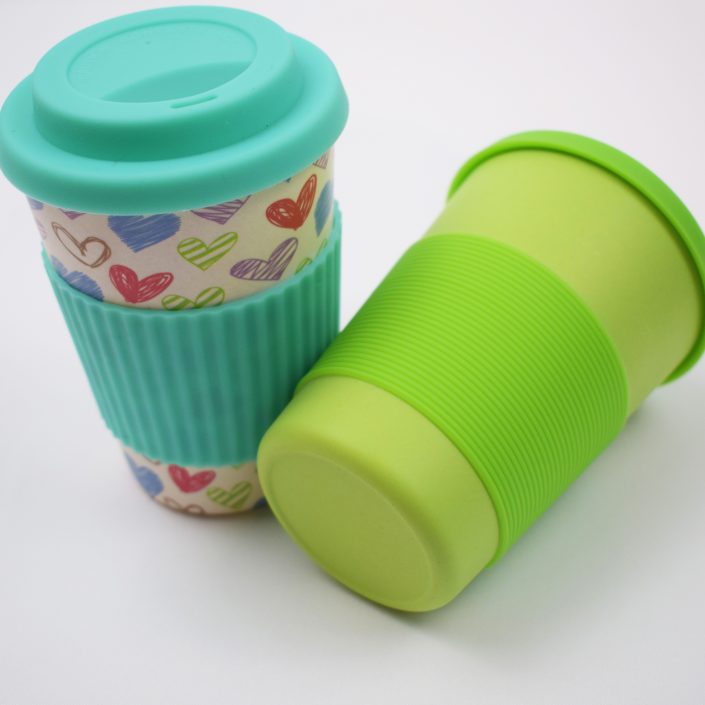 JCBF Reusable Eco Bamboo Fiber Cups with silicon Lid 300 ml
